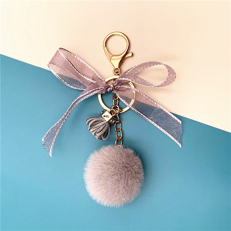 Wholesale Cute bow lace fur ball key chain