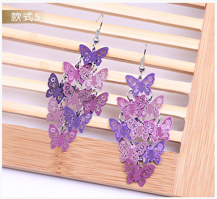 Wholesale Fashionable Temperament Butterfly Colorful Small Nine Pieces of Earrings