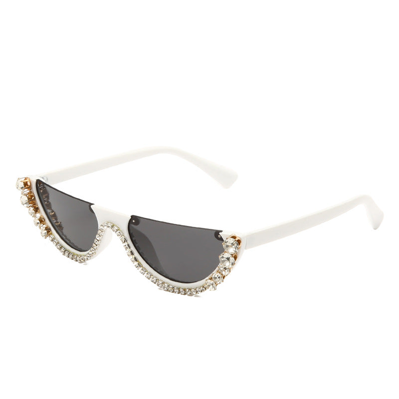 Wholesale Rhinestone Half Frame Exaggerated Diamond Sunglasses
