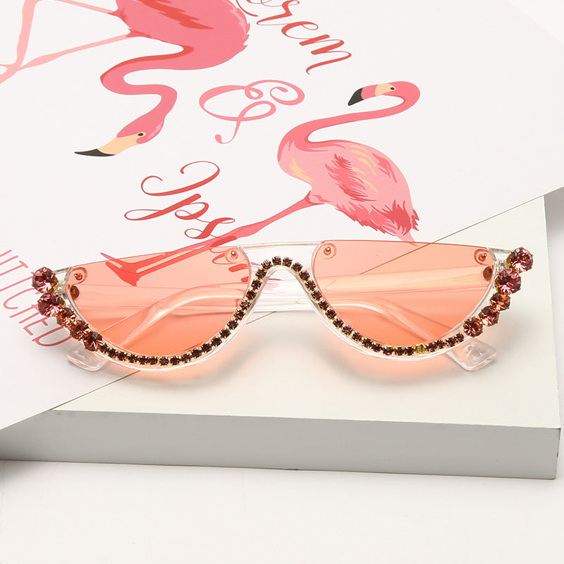 Wholesale Rhinestone Half Frame Exaggerated Diamond Sunglasses