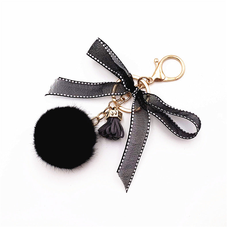 Wholesale Cute bow lace fur ball key chain