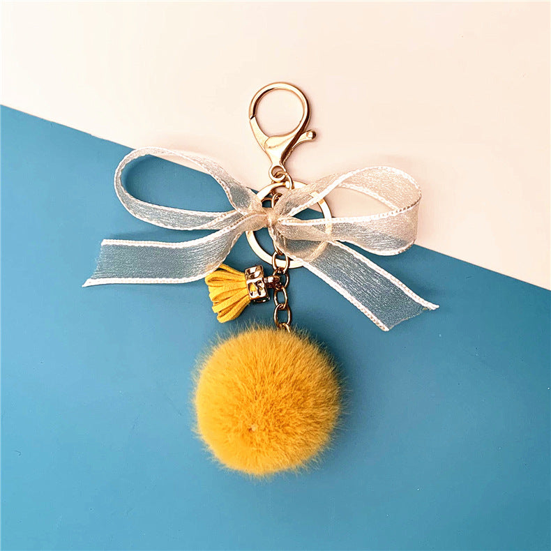 Wholesale Cute bow lace fur ball key chain