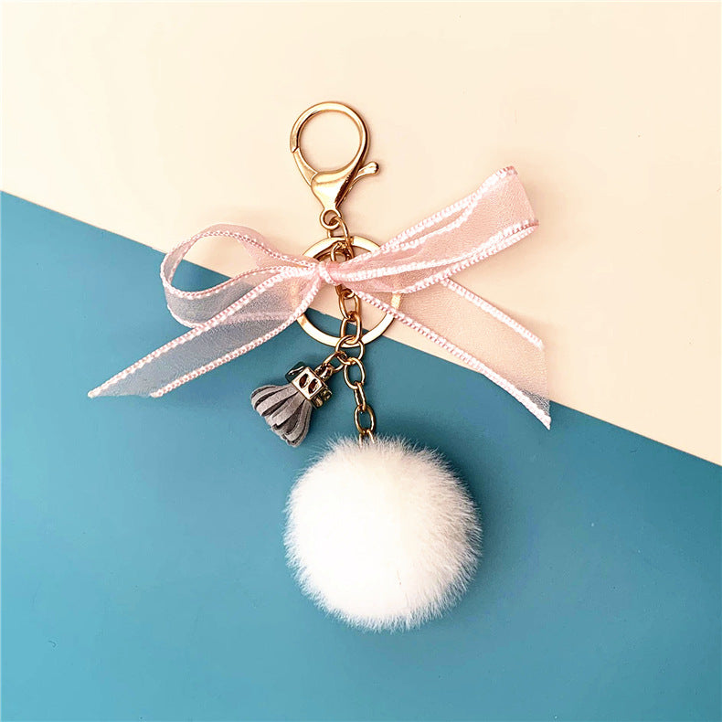 Wholesale Cute bow lace fur ball key chain