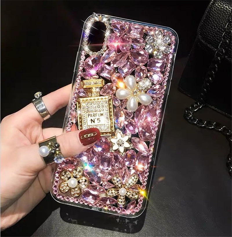 Wholesale Perfume Bottle, Rhinestone, Gold Flower, Acrylic Phone Case