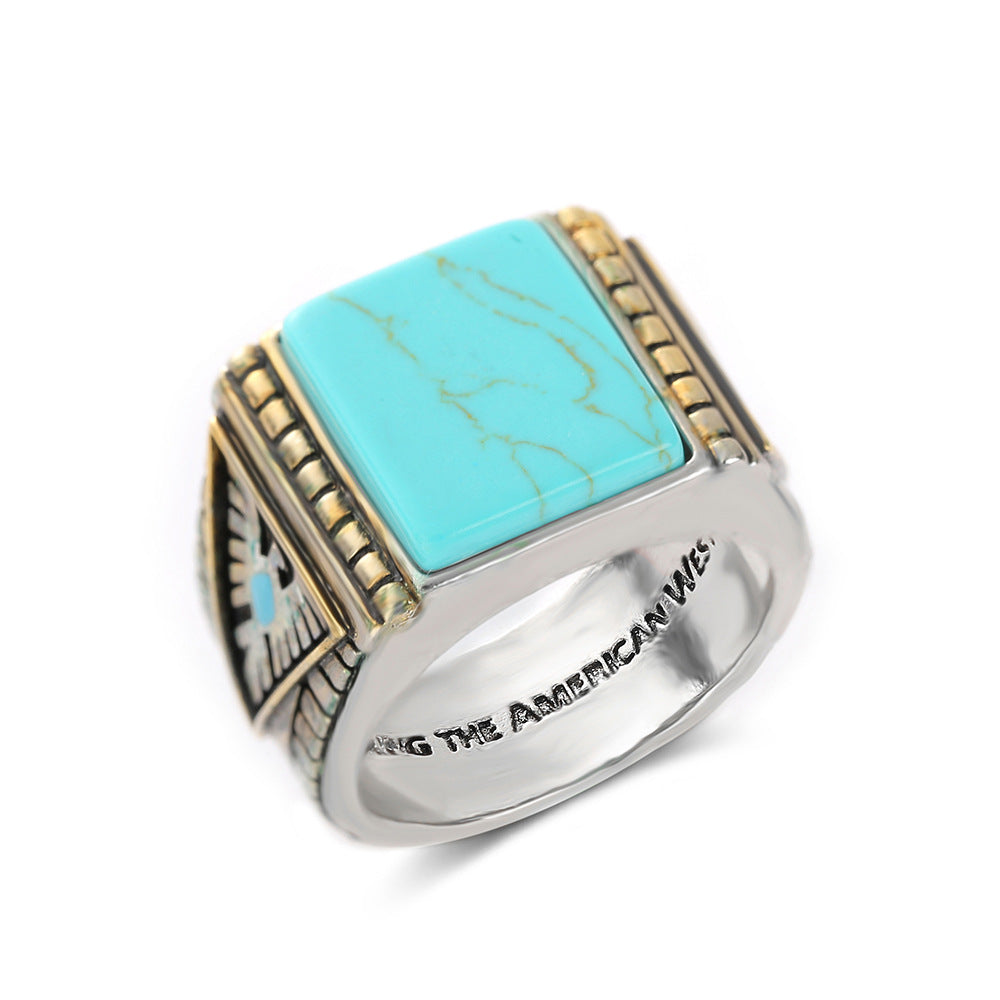 Wholesale Western Honor Thunderbird Feather Turquoise Two-tone Electroplated Ring