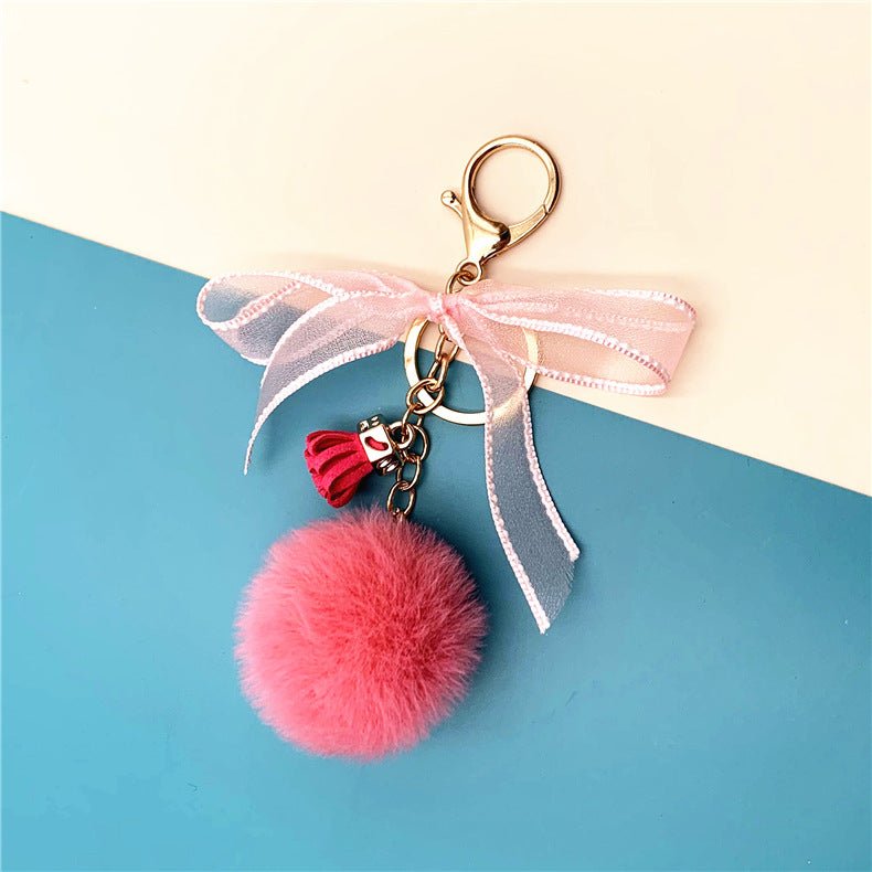 Wholesale Cute bow lace fur ball key chain