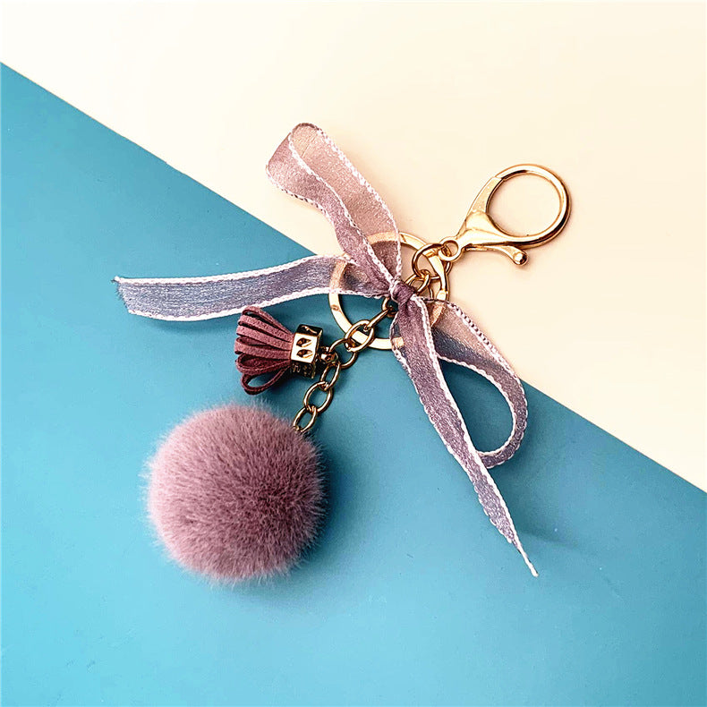 Wholesale Cute bow lace fur ball key chain