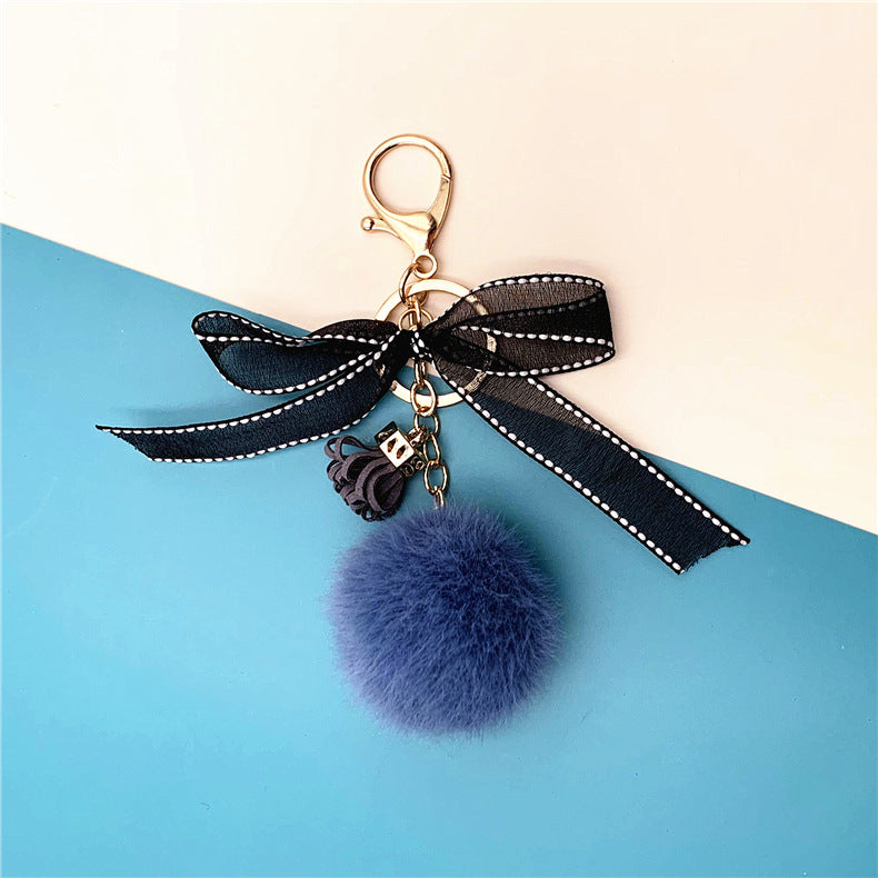 Wholesale Cute bow lace fur ball key chain