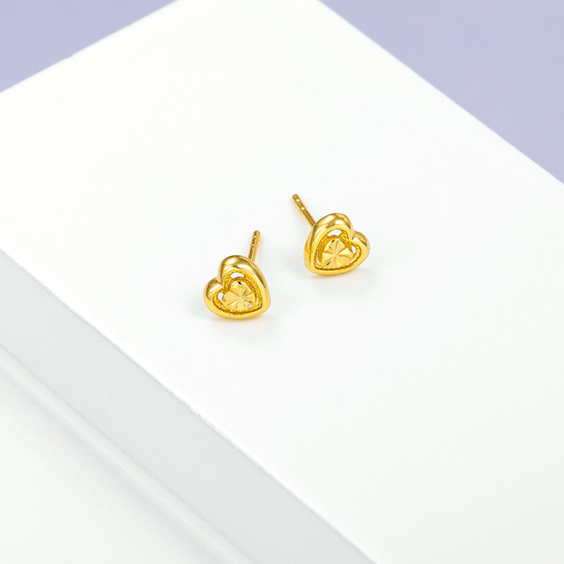 Wholesale 24k Gold Flower Heart shaped High end Retro Style Small Love Earrings