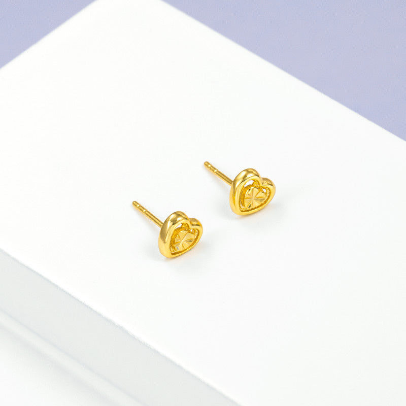 Wholesale 24k Gold Flower Heart shaped High end Retro Style Small Love Earrings