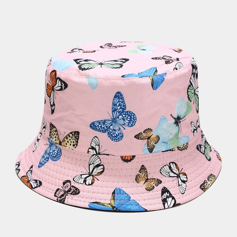 Wholesale  Colorful Butterfly Pattern Fisherman Hat Women's Summer Pure Cotton Double-sided Wearing Basin Hat Outdoor All-match Sun Hat