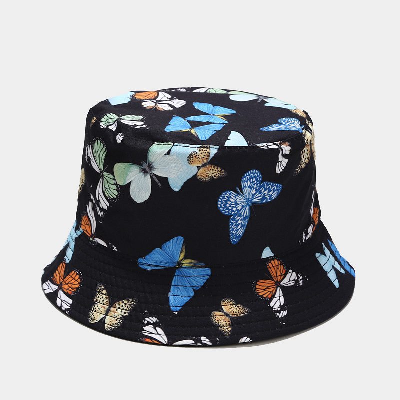 Wholesale  Colorful Butterfly Pattern Fisherman Hat Women's Summer Pure Cotton Double-sided Wearing Basin Hat Outdoor All-match Sun Hat