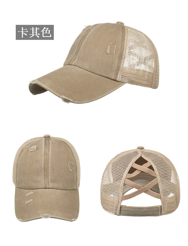 Wholesale Washed old light version cross elastic ponytail baseball net cap baseball cap cap Sun cap B719