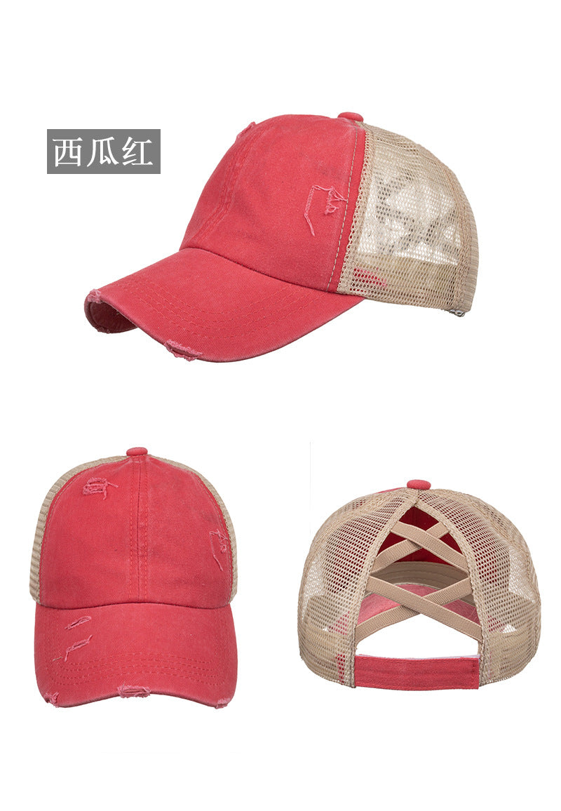 Wholesale Washed old light version cross elastic ponytail baseball net cap baseball cap cap Sun cap B719