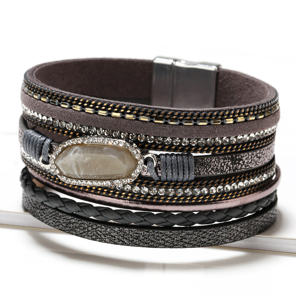 Wholesale Bohemian Multi-layer Woven Crystal Accessories Leather Bracelets