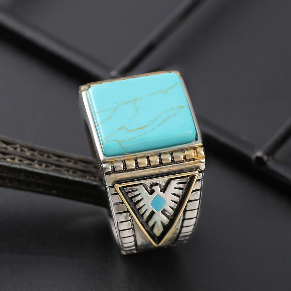 Wholesale Western Honor Thunderbird Feather Turquoise Two-tone Electroplated Ring