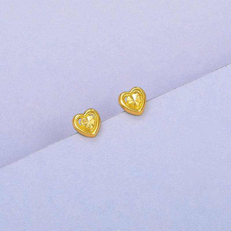 Wholesale 24k Gold Flower Heart shaped High end Retro Style Small Love Earrings