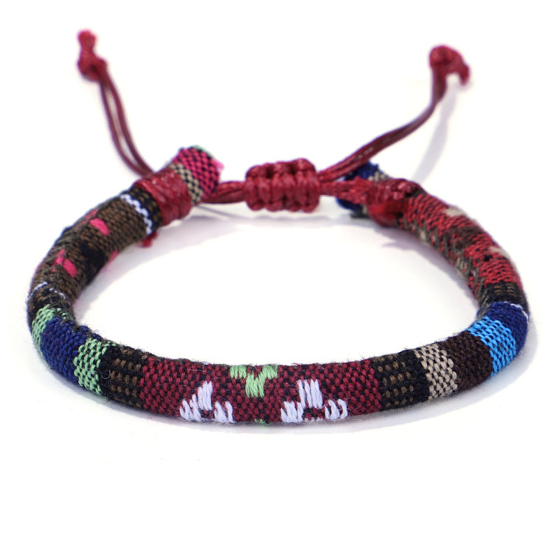 Wholesale Ethnic Style Cotton Rope Hand-woven Irregular Geometric Flower Pattern Bracelet
