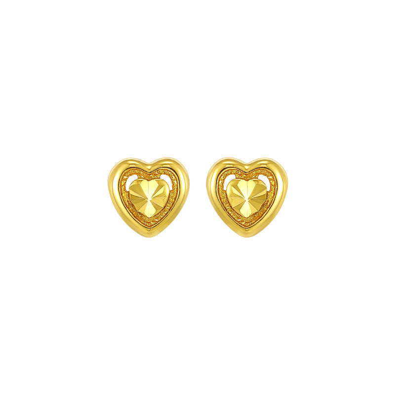 Wholesale 24k Gold Flower Heart shaped High end Retro Style Small Love Earrings