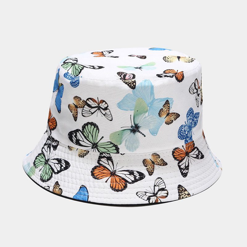 Wholesale  Colorful Butterfly Pattern Fisherman Hat Women's Summer Pure Cotton Double-sided Wearing Basin Hat Outdoor All-match Sun Hat