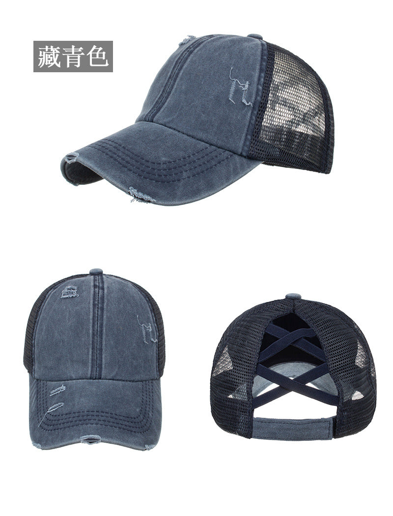 Wholesale Washed old light version cross elastic ponytail baseball net cap baseball cap cap Sun cap B719