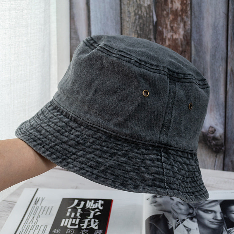 Wholesale Casual flat top washed distressed solid color bucket hat denim fisherman hat