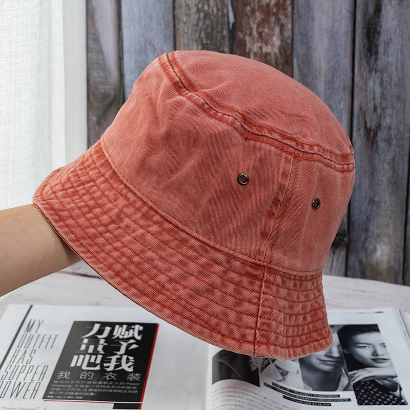 Wholesale Casual flat top washed distressed solid color bucket hat denim fisherman hat