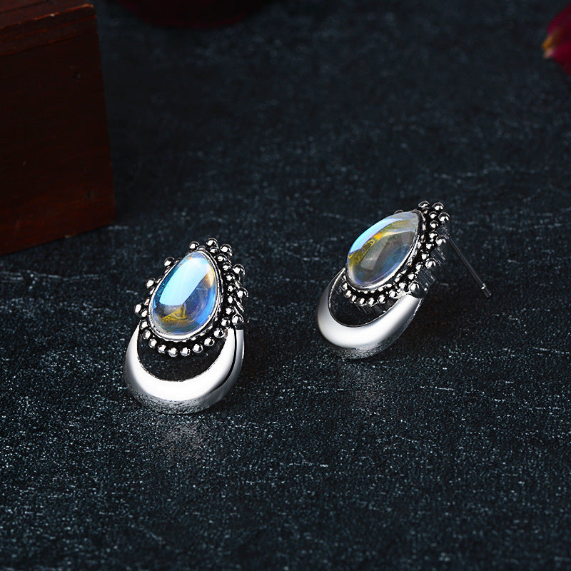 Wholesale Moonstone Vintage Crescent Drop Pear Shape Gemstone Earrings