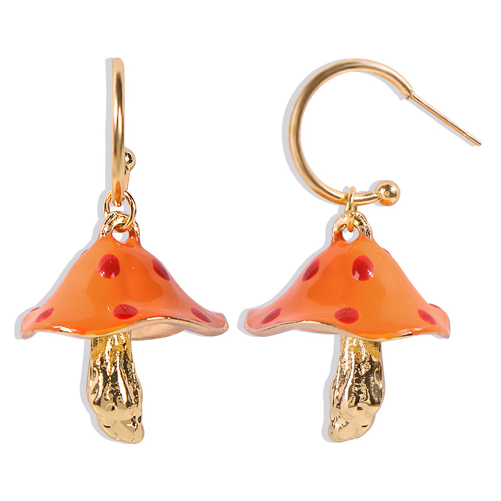 Wholesale Dreamy Cute Little Mushroom Oil Drop Earrings