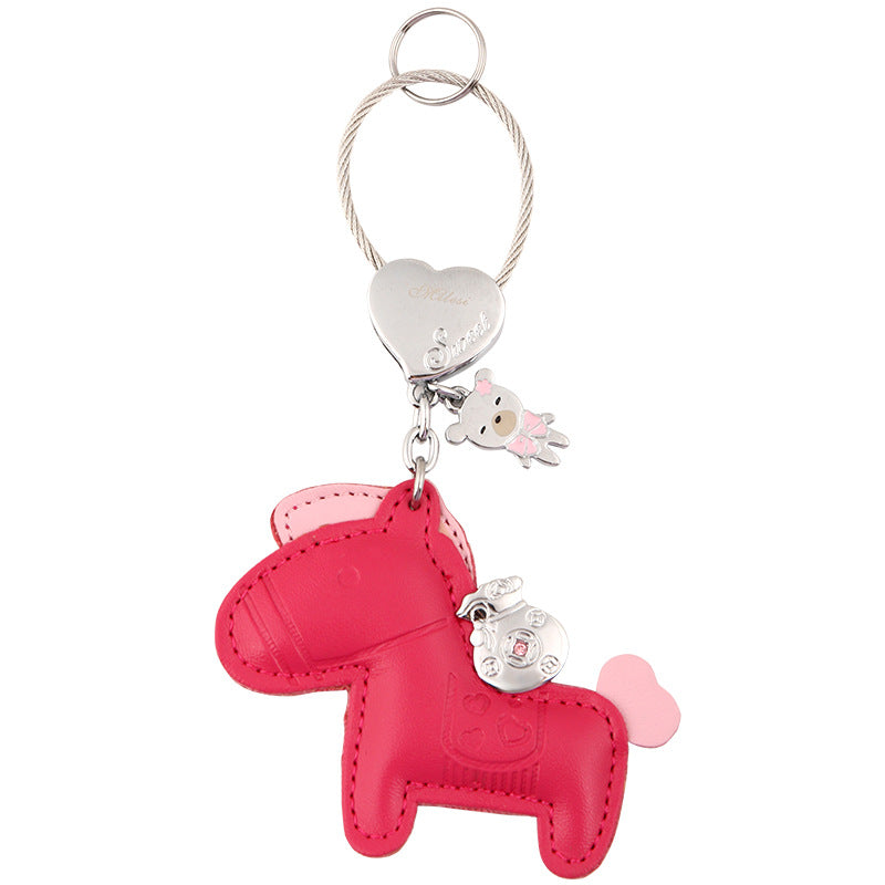 Wholesale of Small Horse Pendant Leather Car Steel Wire Keychains