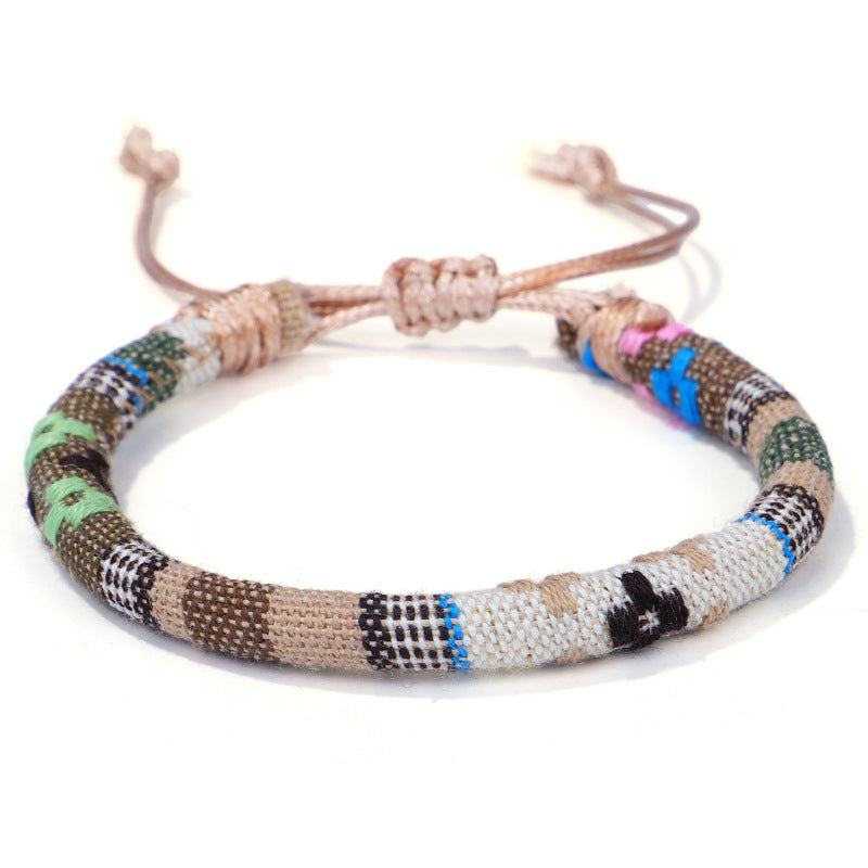 Wholesale Ethnic Style Cotton Rope Hand-woven Irregular Geometric Flower Pattern Bracelet