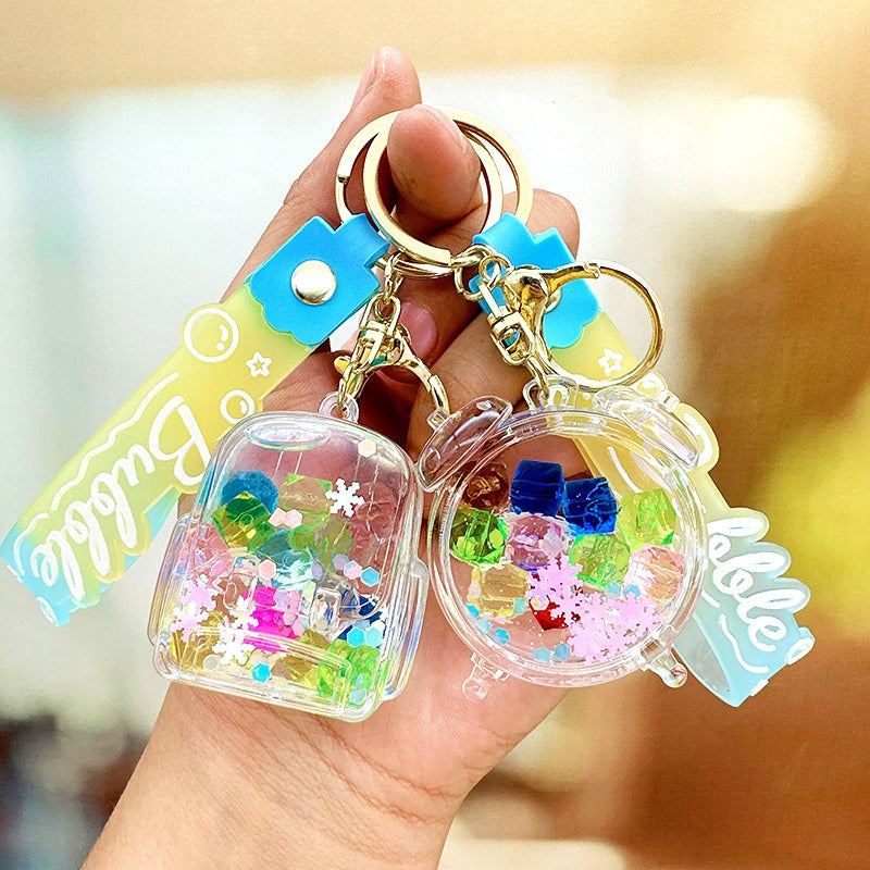 Wholesale Cartoon Colorful Quicksand Bottle Acrylic Liquid Keychain