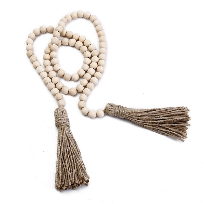 Wholesale Log Color Hemp Rope Tassel Wooden Beads Decorations Pendant