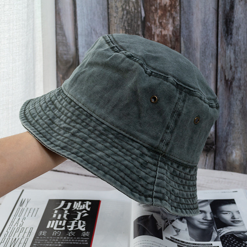 Wholesale Casual flat top washed distressed solid color bucket hat denim fisherman hat