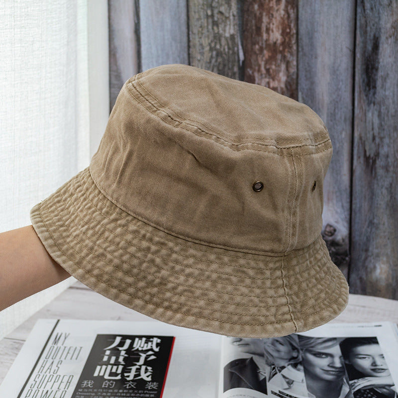 Wholesale Casual flat top washed distressed solid color bucket hat denim fisherman hat