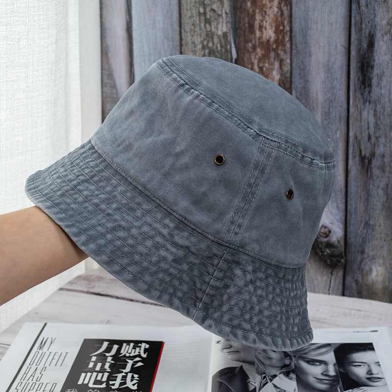 Wholesale Casual flat top washed distressed solid color bucket hat denim fisherman hat