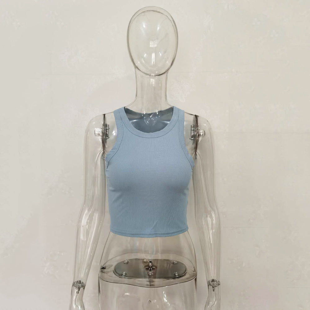 Wholesale Fashionable and Versatile Solid Color Sleeveless Bottoming Vest T-shirt