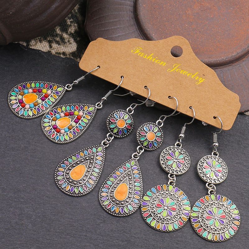 Wholesale Fashion Retro Temperament Floral Geometric Earrings