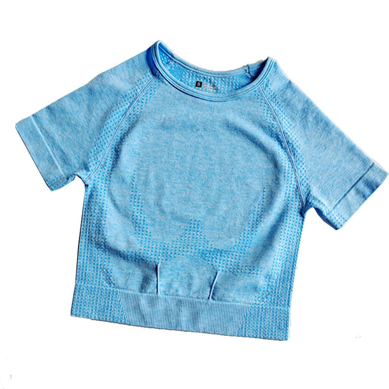 Wholesale Seamless Yoga Suit Little Short-sleeved Jacquard Sports Fitness Suit Quick-drying Seamless Yoga Suit