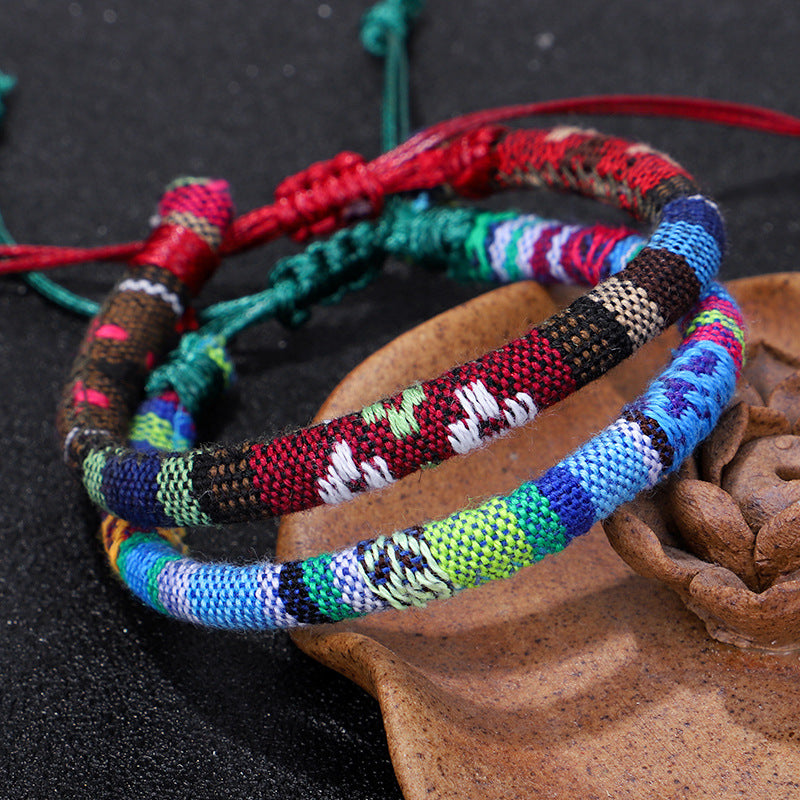 Wholesale Ethnic Style Cotton Rope Hand-woven Irregular Geometric Flower Pattern Bracelet