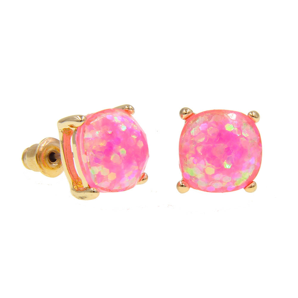 Wholesale Imitation Gemstone Square Sequin Colorful Resin Earrings