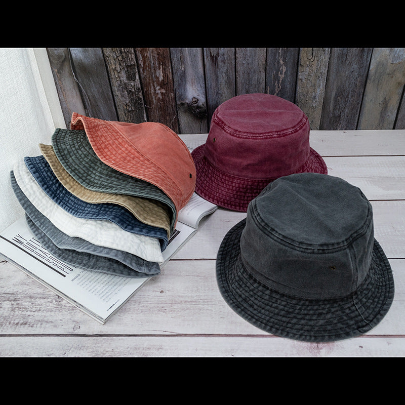 Wholesale Casual flat top washed distressed solid color bucket hat denim fisherman hat