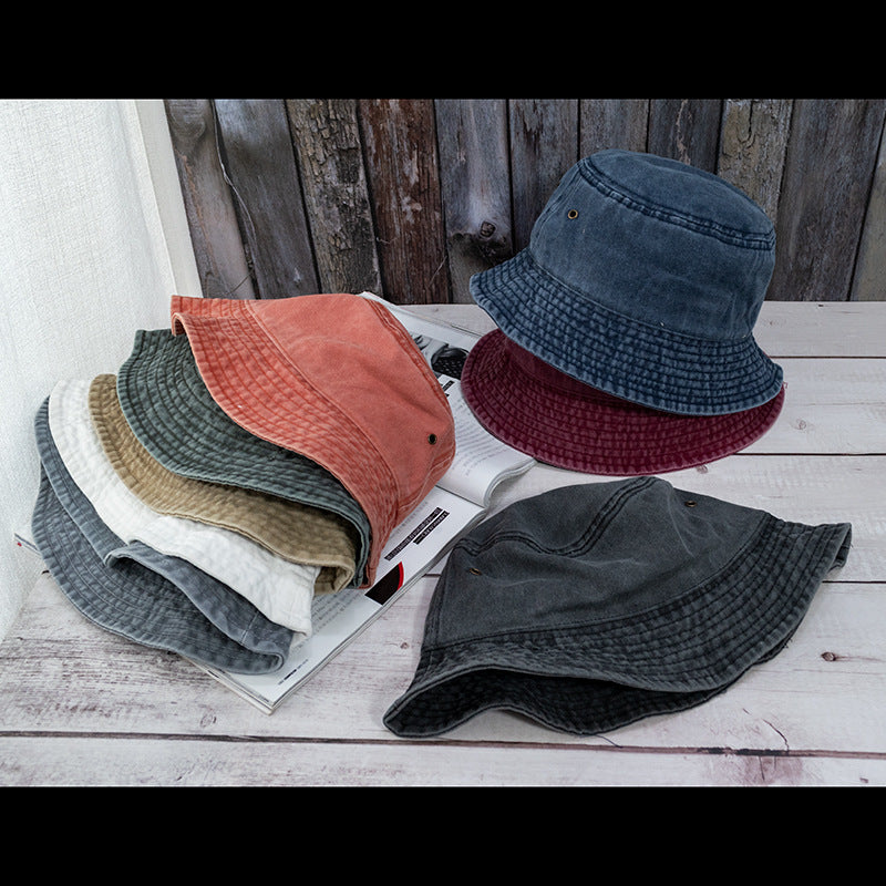 Wholesale Casual flat top washed distressed solid color bucket hat denim fisherman hat
