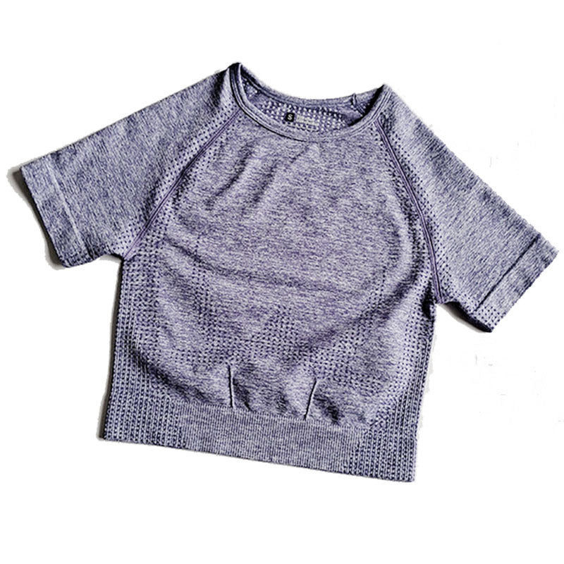 Wholesale Seamless Yoga Suit Little Short-sleeved Jacquard Sports Fitness Suit Quick-drying Seamless Yoga Suit