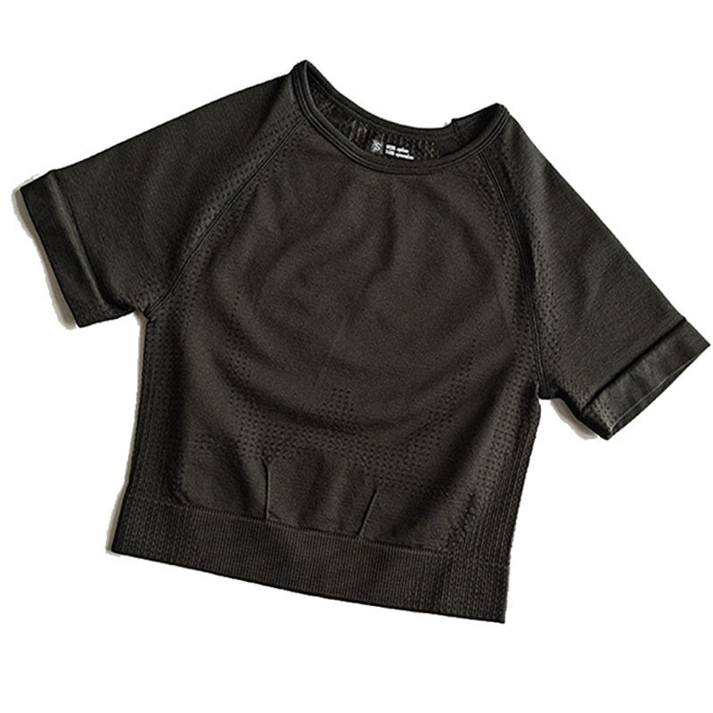 Wholesale Seamless Yoga Suit Little Short-sleeved Jacquard Sports Fitness Suit Quick-drying Seamless Yoga Suit