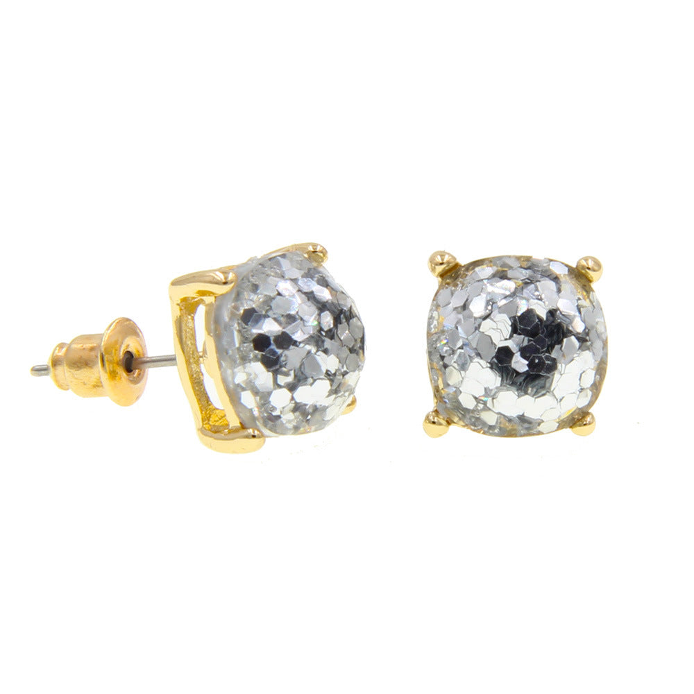 Wholesale Imitation Gemstone Square Sequin Colorful Resin Earrings
