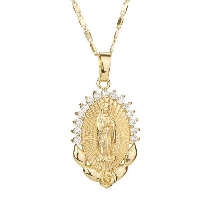 Wholesale Virgin Mary Diamond Religious Totem Pendant Necklace