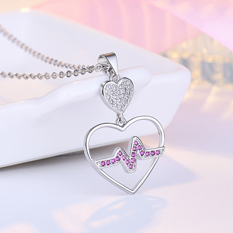 Wholesale Valentine' s Day ECG Heart Necklace