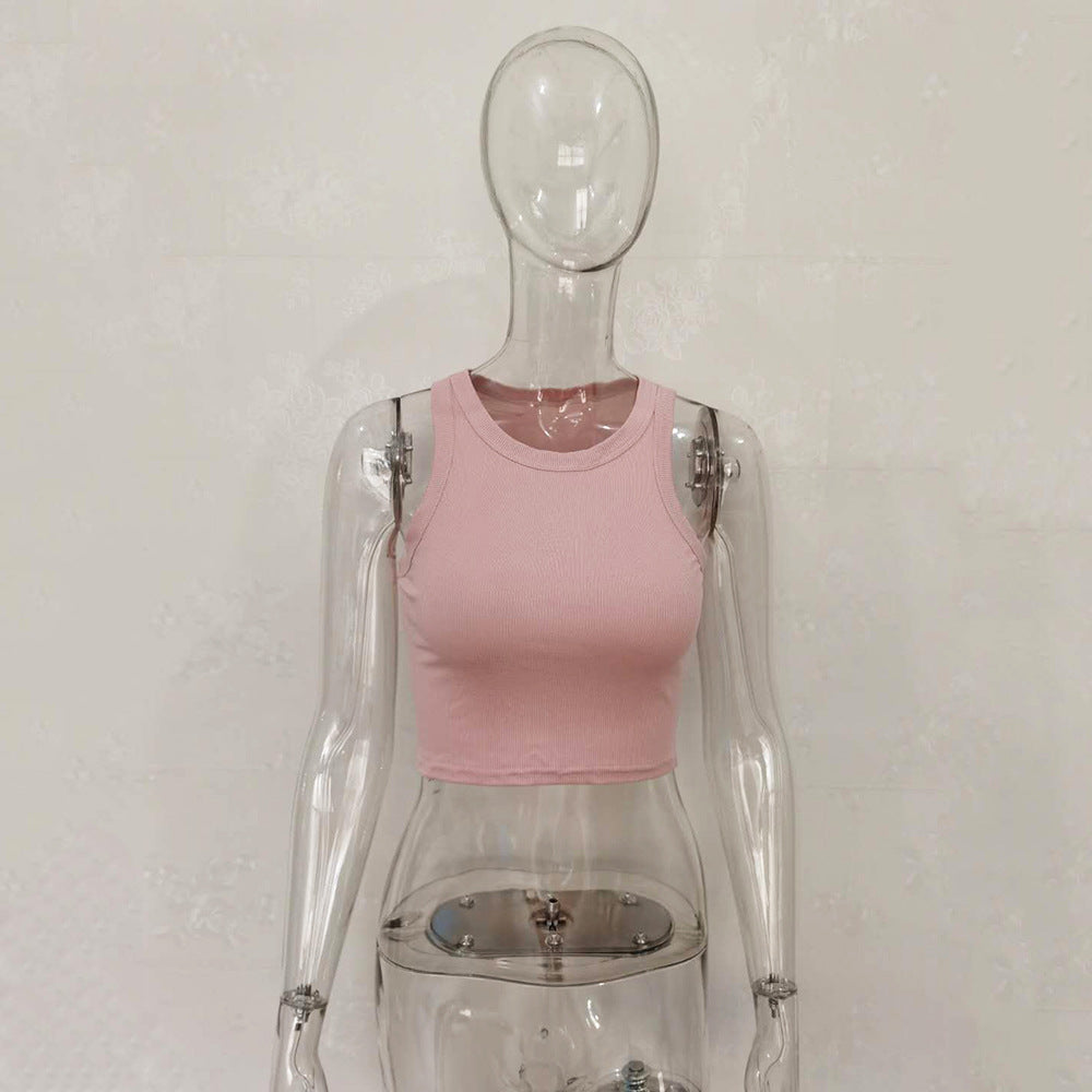 Wholesale Fashionable and Versatile Solid Color Sleeveless Bottoming Vest T-shirt