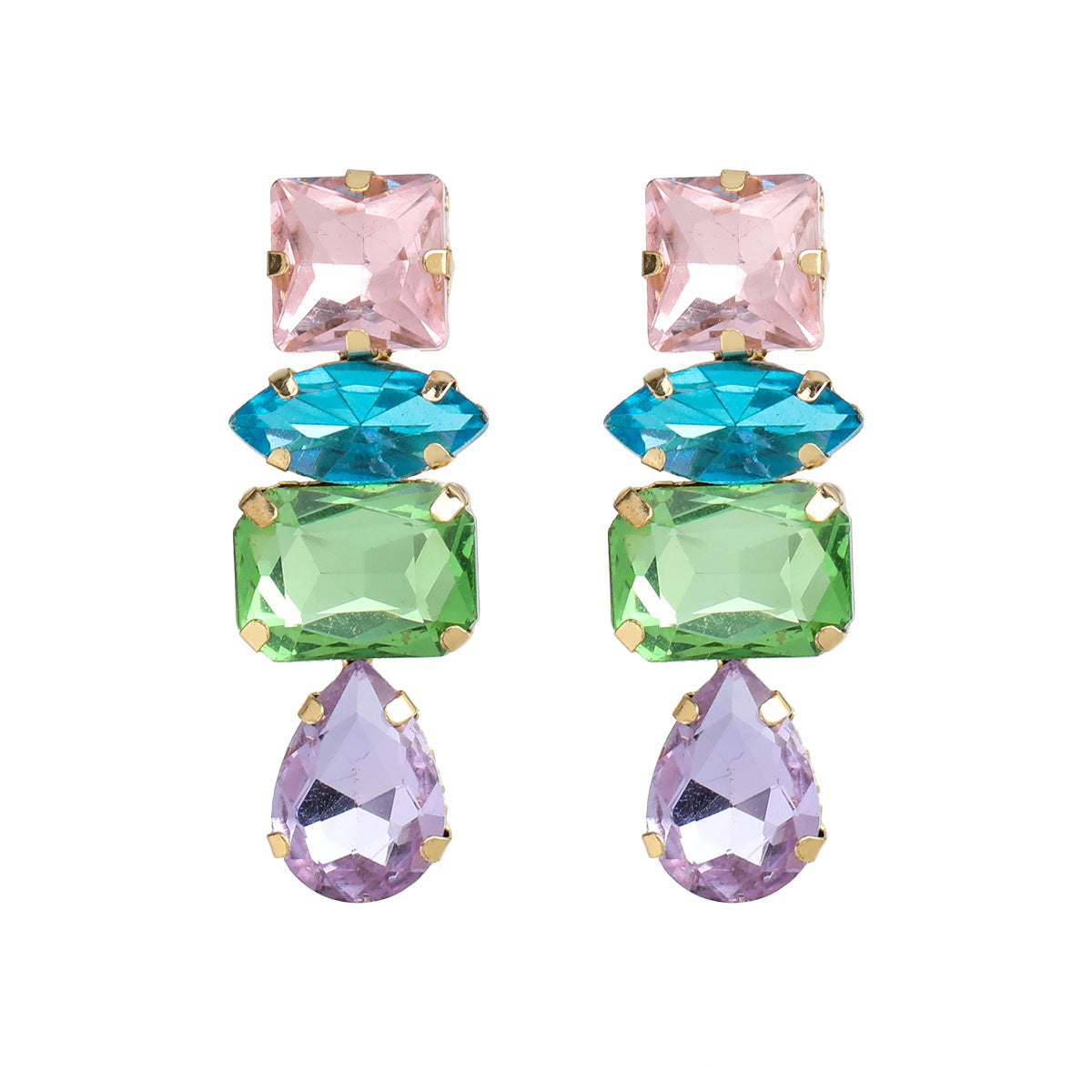 Wholesale Colorful geometric block diamond studded earrings